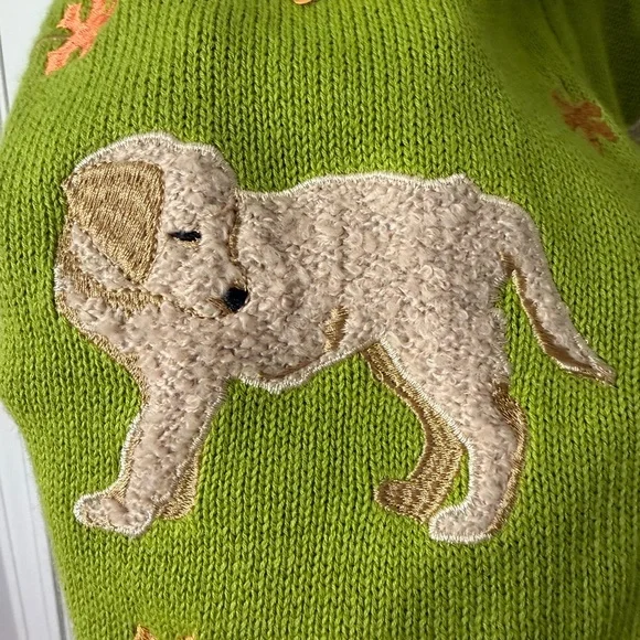 Storybook Knits Golden Retriever Dog Sweater Green Zip Cardigan Pupply Novelty M - Picture 10 of 14